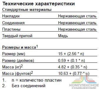 Технические характеристики и габаритные размеры паянного теплообменника Alfa Laval CB110 30M